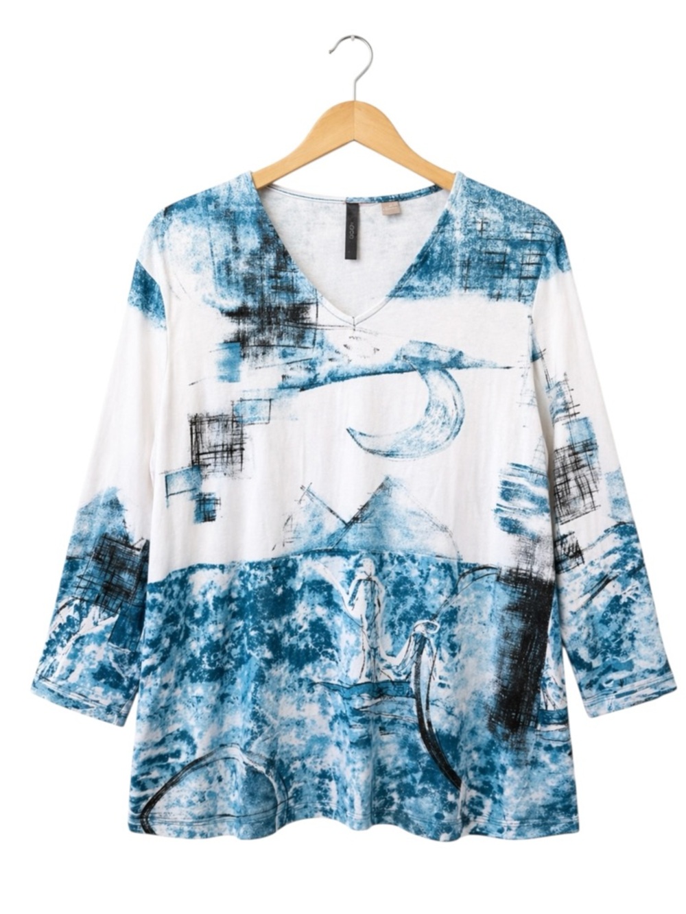 Chico’s Women’s Artsy Abstract‎ Landscape Blouse Top Large People Moon Casual